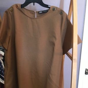 Zara Brown Shift Dress with Buttons